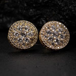 Mens Large Gold Round Flower Cluster Big Sterling Silver Stud Hip Hop Earrings